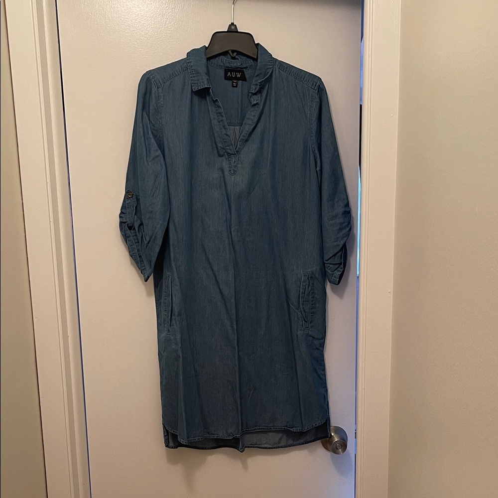 AUW Women's Long Sleeve Denim Dress - Blue
